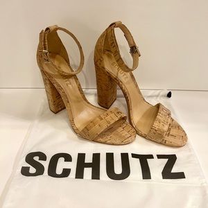 SCHUTZ Enida Heels Sandals in Natural Cork 7B Brand New